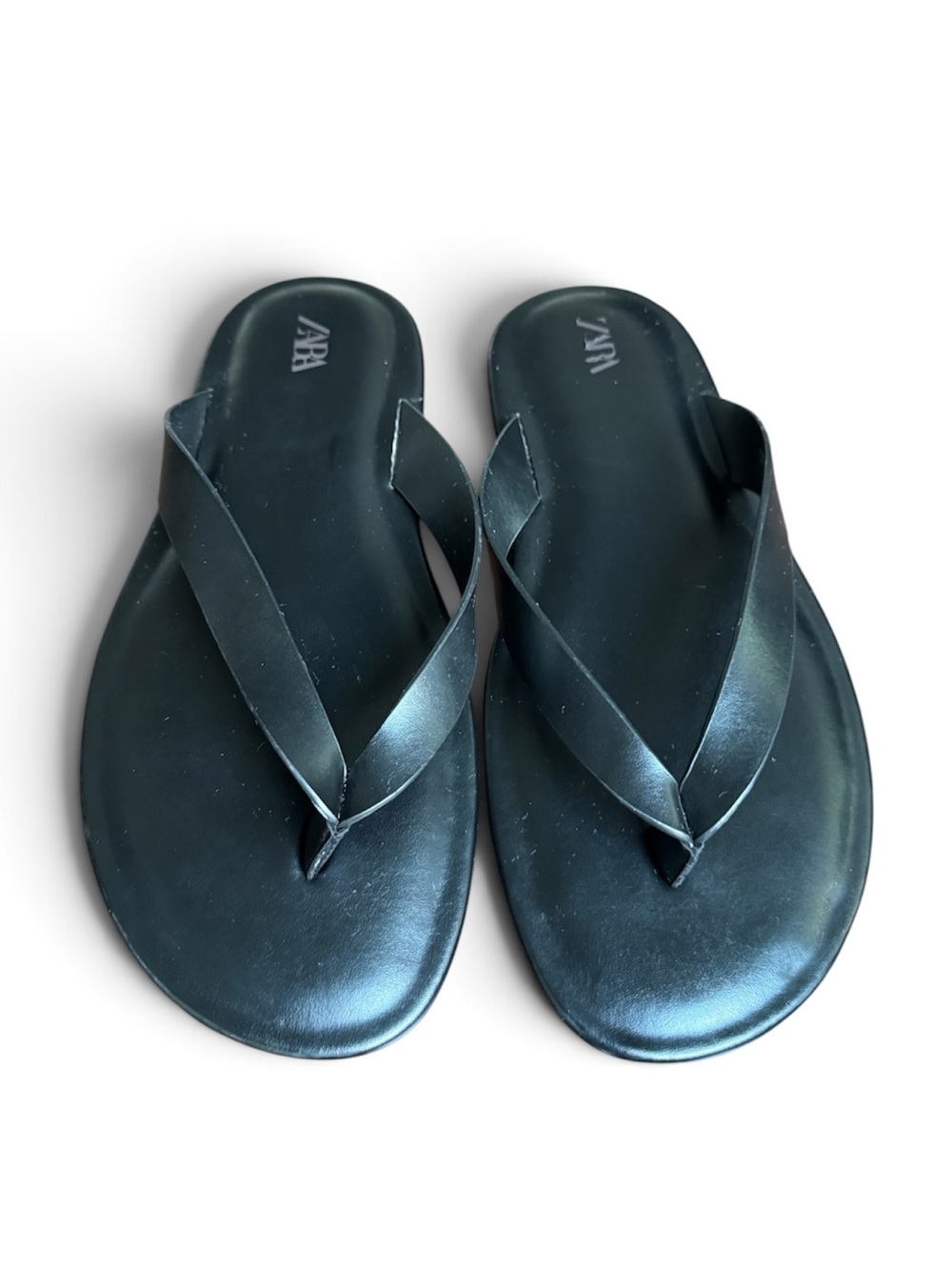 ZARA Black Leather Thong Sandals